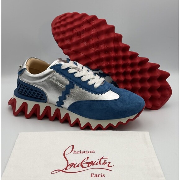 Christian Louboutin Loubishark Flat Ludwig Blue Suede Silver Size 40.5 EU 7.5 US main image 7